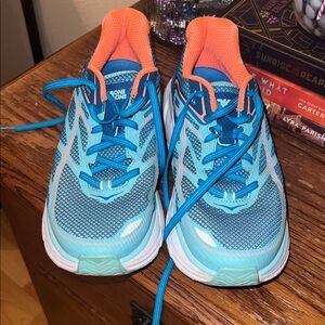 Hoka One One Vibrant Blue and Orange Sneakers